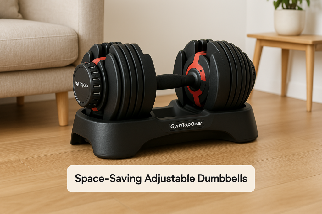 Space-saving adjustable dumbbells in a small room.