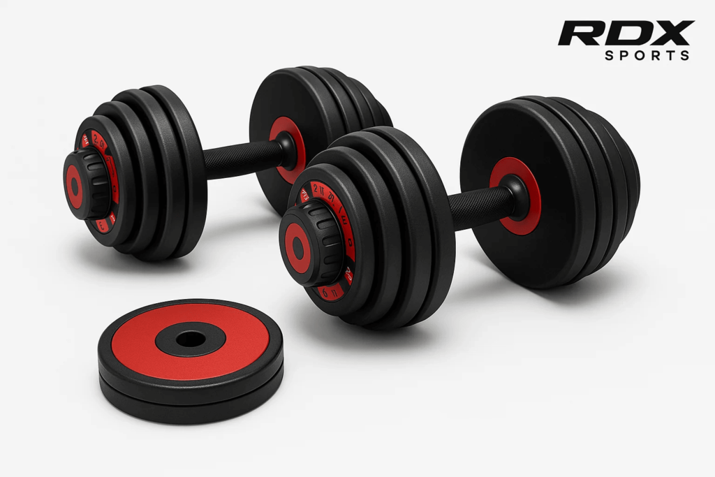 RDX Adjustable Dumbbells for home gym.